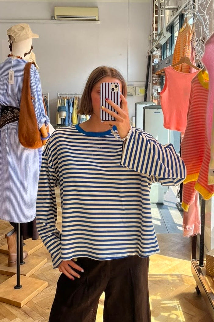 Anna Crewneck -Royal/White - Øst London