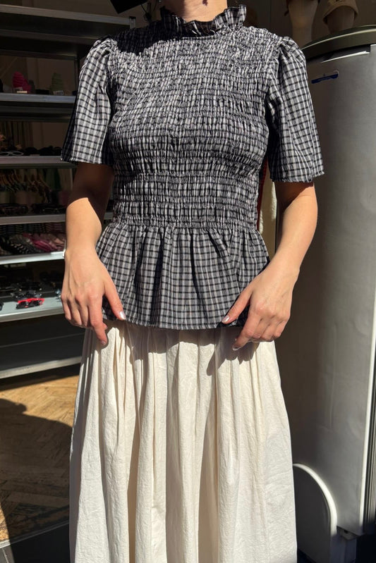Leonora Smocked Blouse Short Sleeve -Black - Øst London