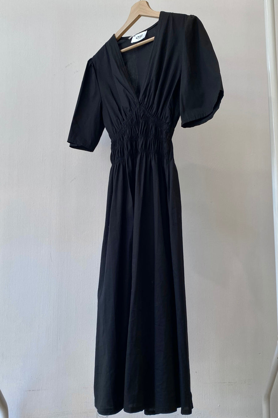 Black ruched maxi dress
