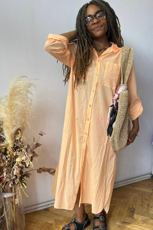 Helene Shirt Dress -Coral