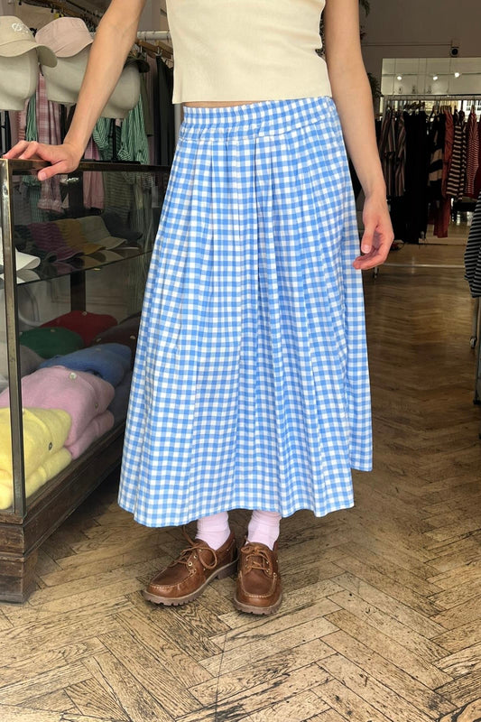 Malene Medi Gingham Skirt -Blue - Øst London