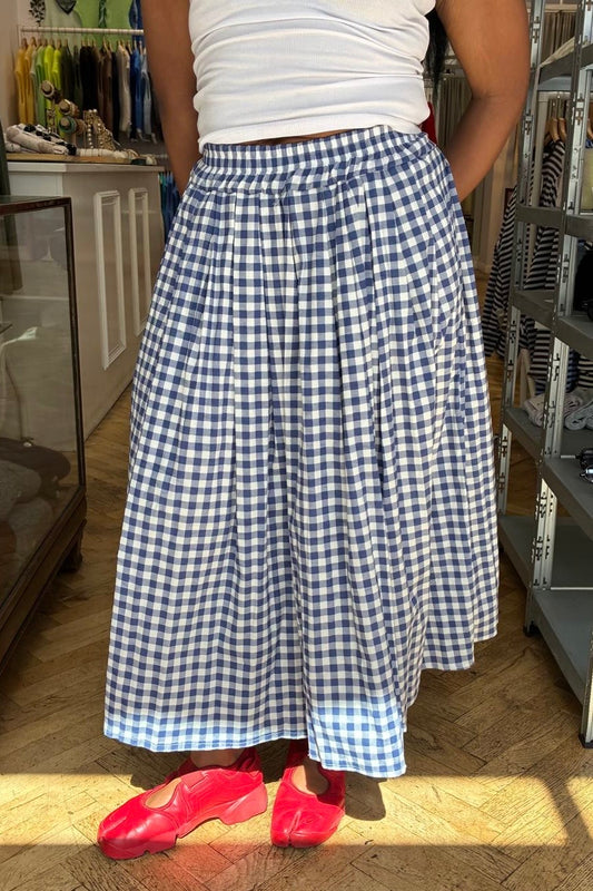 Malene Medi Gingham Skirt -Navy - Øst London
