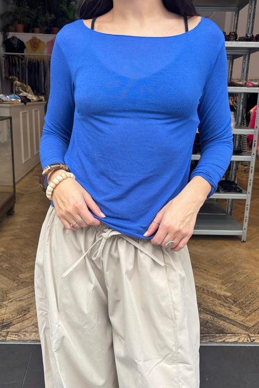 Sandra Cashmere Base Layer Wide Neck Top -Royal