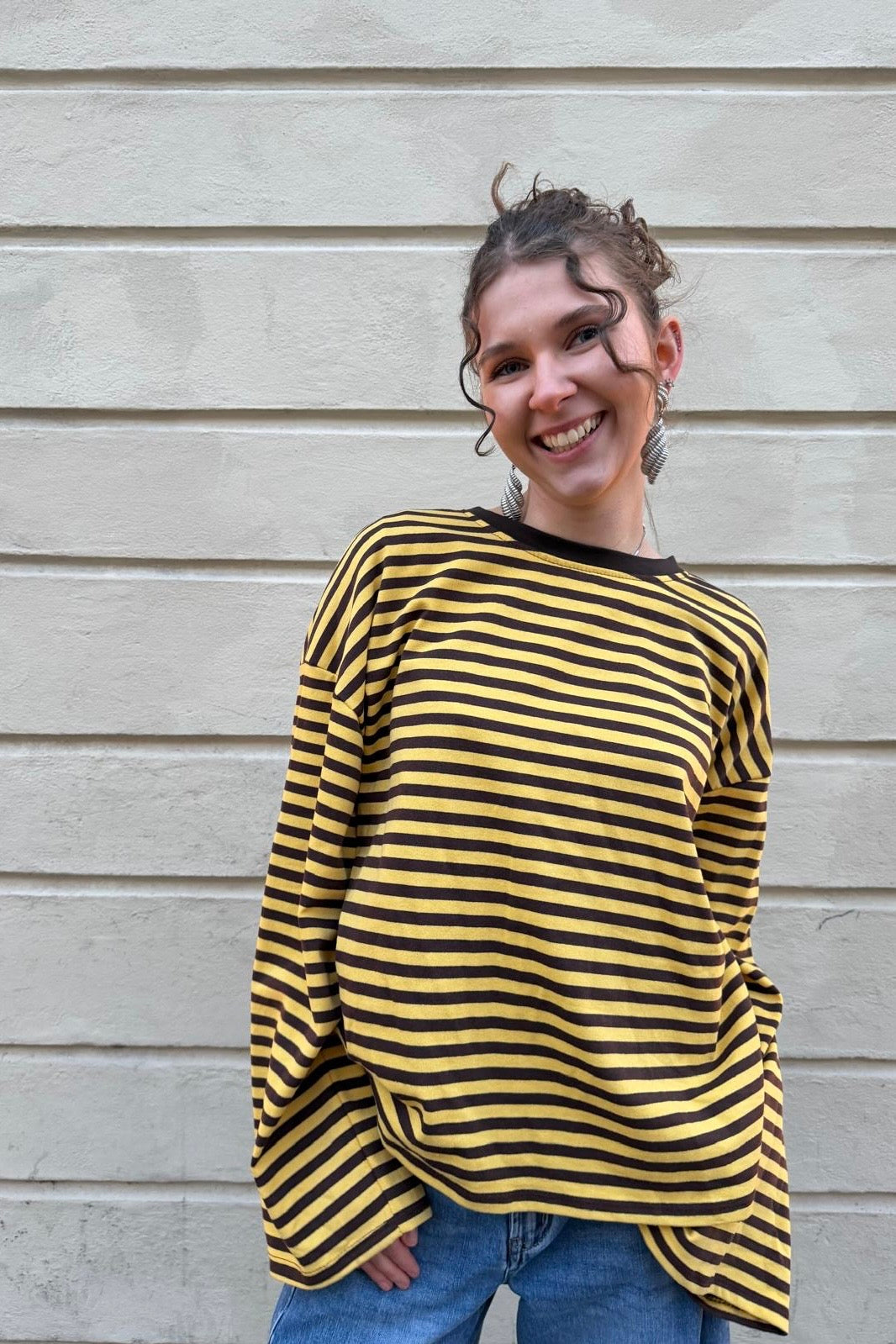 Anna Crewneck -Yellow/Brown - Øst London