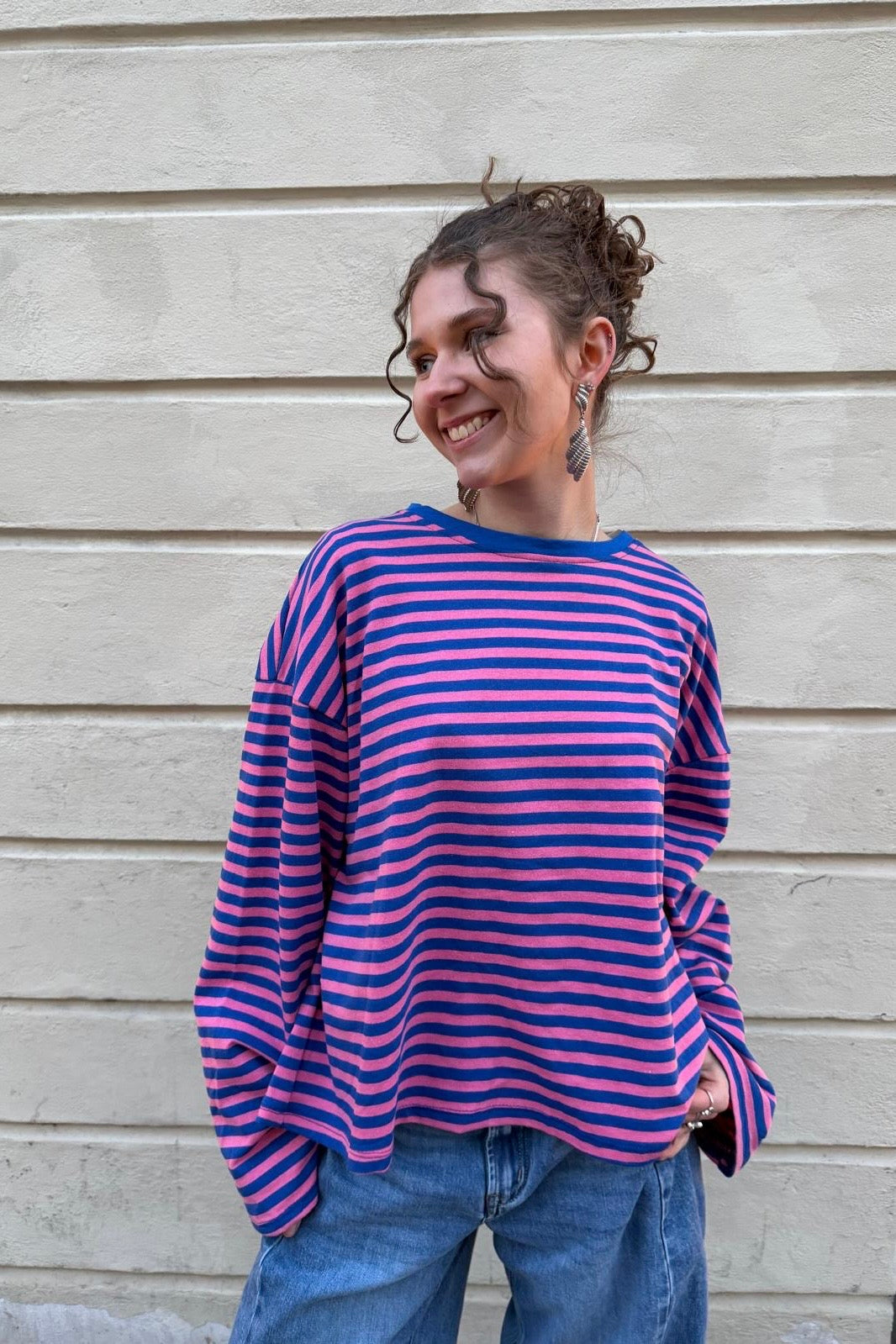 Anna Crewneck -Pink/Royal - Øst London