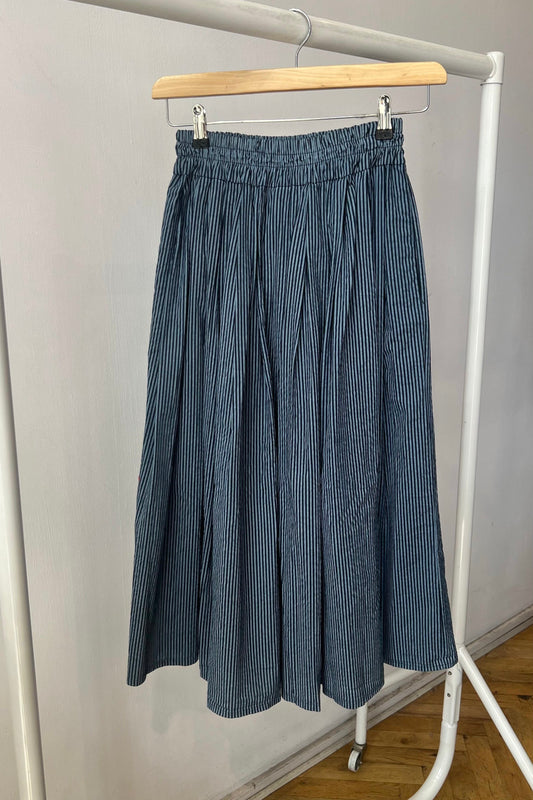 Malene Striped Medi Skirt -Navy