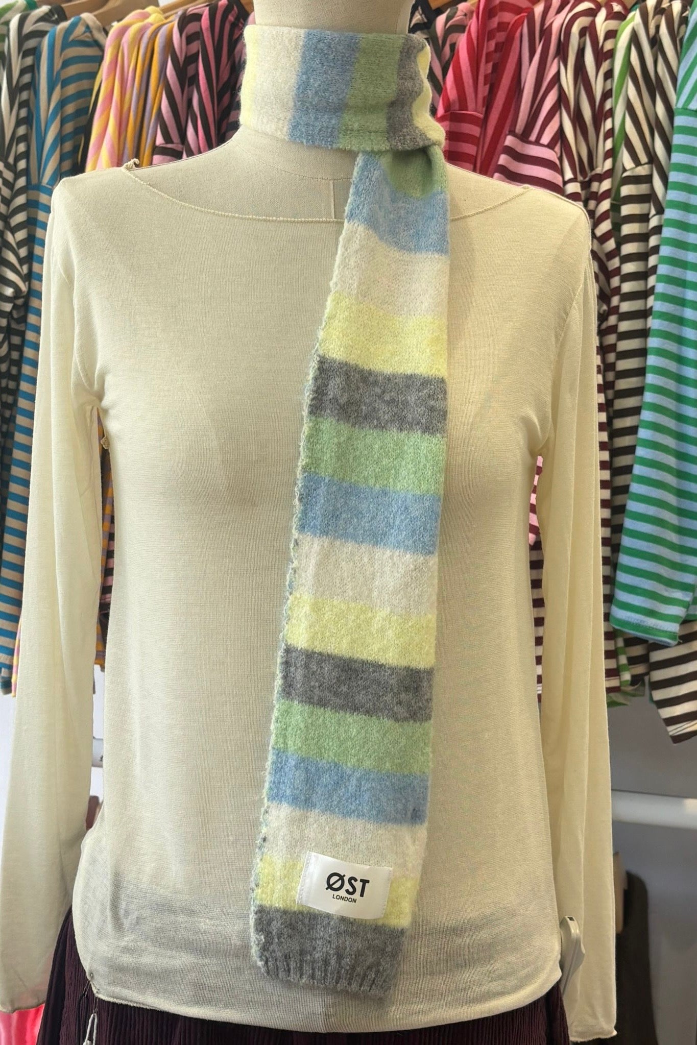 Gunhild Skinny Scarf -Green/Blue/Grey - Øst London