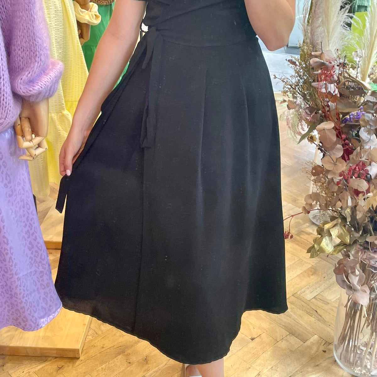 Black Midi Vera Wrap Dress