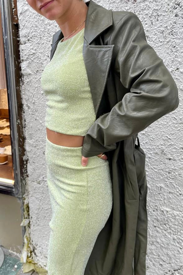 Khaki Green Vegan Leather Trench Coat